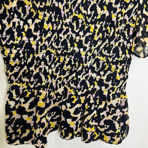 Amanda Uprichard Top Size Small Adrina Smocked Blouse Black Animal Print