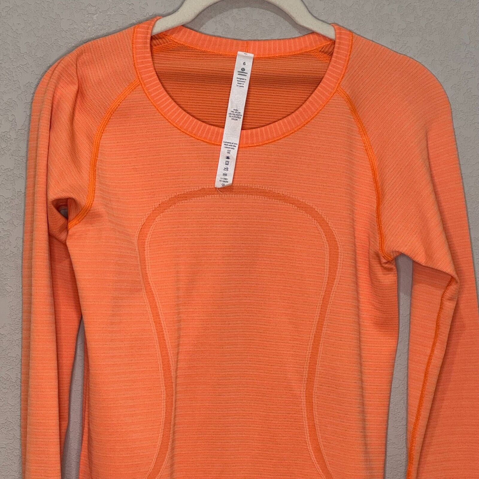 Lululemon Swiftly Tech Running Top Size 6 Orange Soda Long Sleeve