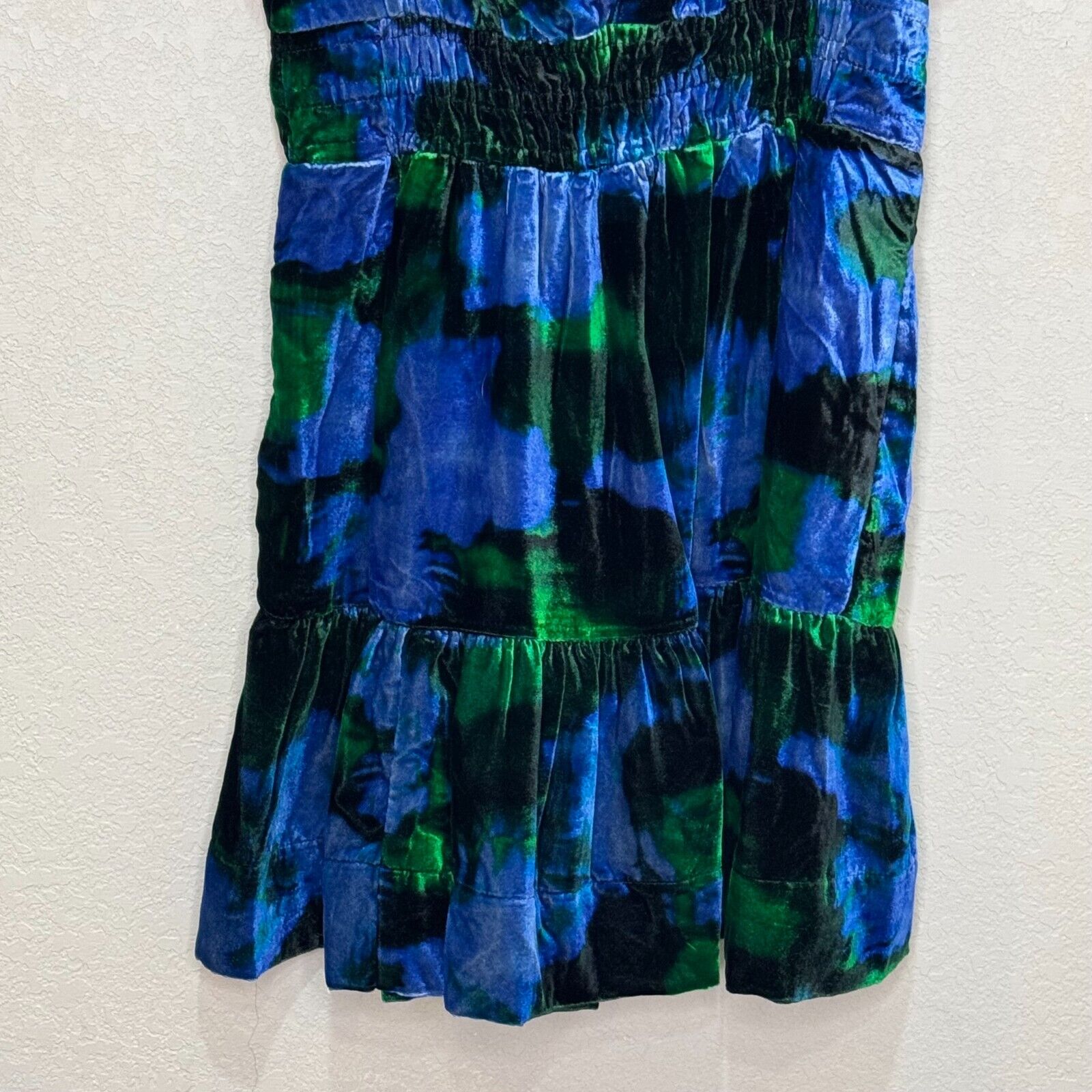 Anthropologie Somerset Mini Dress Velvet Edition Size XS Petite Blue Green $160