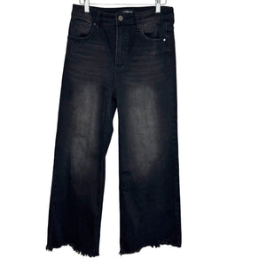 Risen Jeans x Social Threads Size 27 Black High Rise Frayed Ankle Wide Jeans