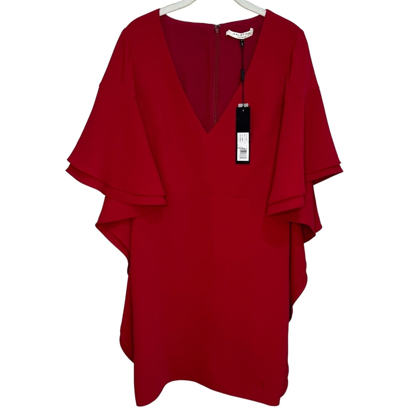 Halston Heritage Crimson Crepe Flounce Sleeves Cocktail Dress Size 6 NEW $325