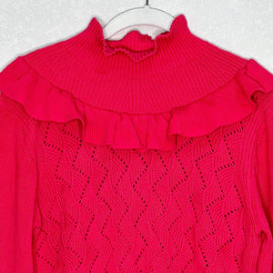 French Connection Hot Pink Kamillia Mozart Cotton Ruffle Sweater Size Small