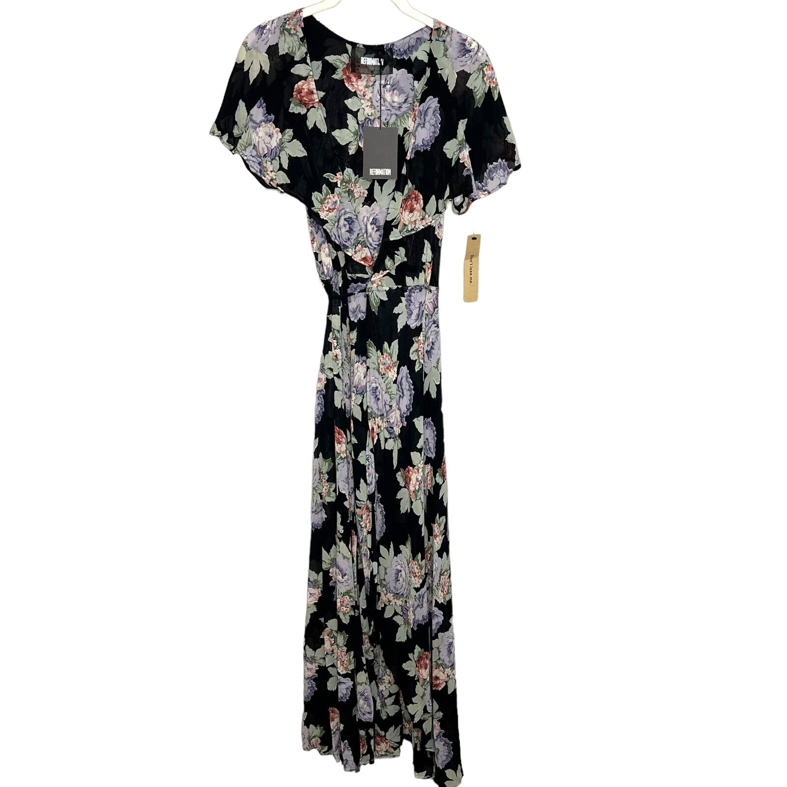 Reformation Maxi Wrap Dress Size XS NEW Harwood Black Floral $258