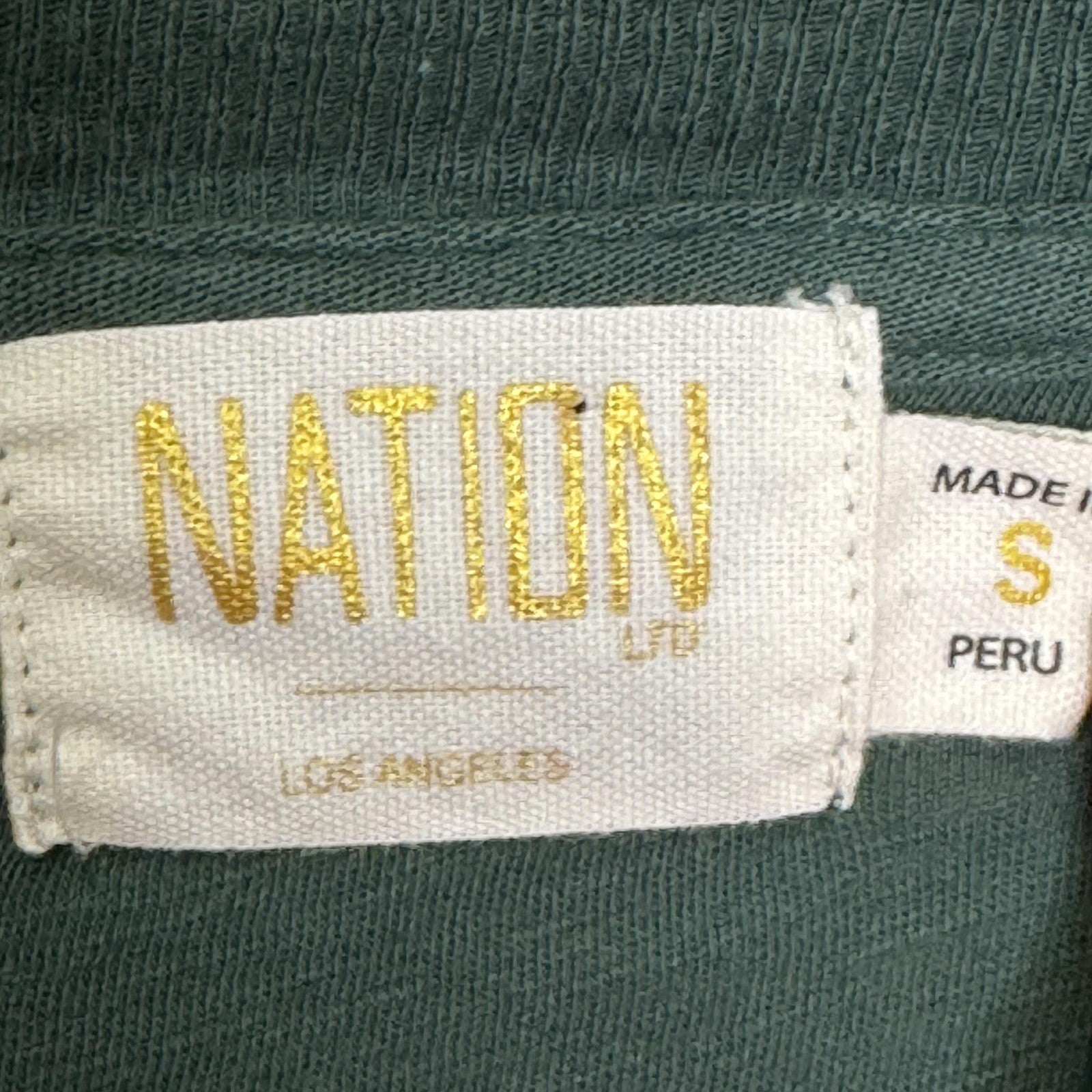 Nation LTD Shirt Womens Small Green Pima Cotton Long Sleeve Puff Sleeve Crewneck