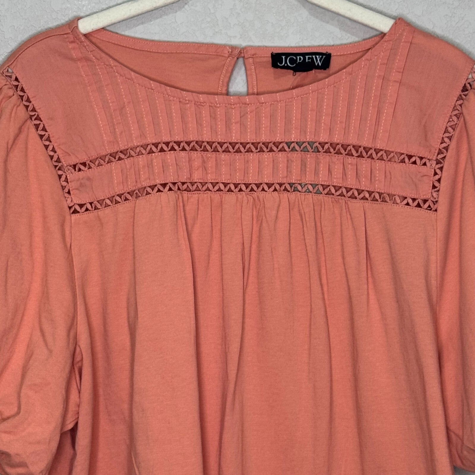 J. Crew Lace Trim Puff-Sleeve T-shirt Size XL Dusty Peach NEW 100% Cotton
