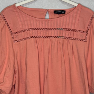 J. Crew Lace Trim Puff-Sleeve T-shirt Size XL Dusty Peach NEW 100% Cotton