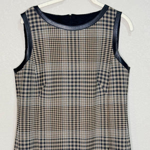 Akris Shift Dress Size Medium Sleeveless Plaid Print  Brown Tan Black