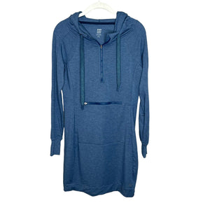 Title Nine Blue Long Sleeve Hoodie Dress w Front Zipper Pocket Size XS