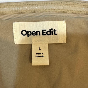 Open Edit Halter Crop Vest Womens Large Beige Button Front Sleeveless Blouse Top
