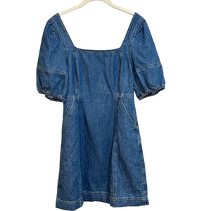 Madewell NEW Blue Square Neck Puff Sleeve Pockets Denim Maisie Mini Dress Size 6