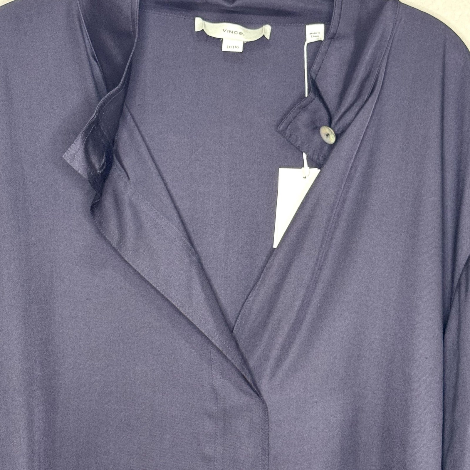 Vince Shirt Womens 3X Navy Blue Silk Blend Relaxed Open Front Draped Blouse