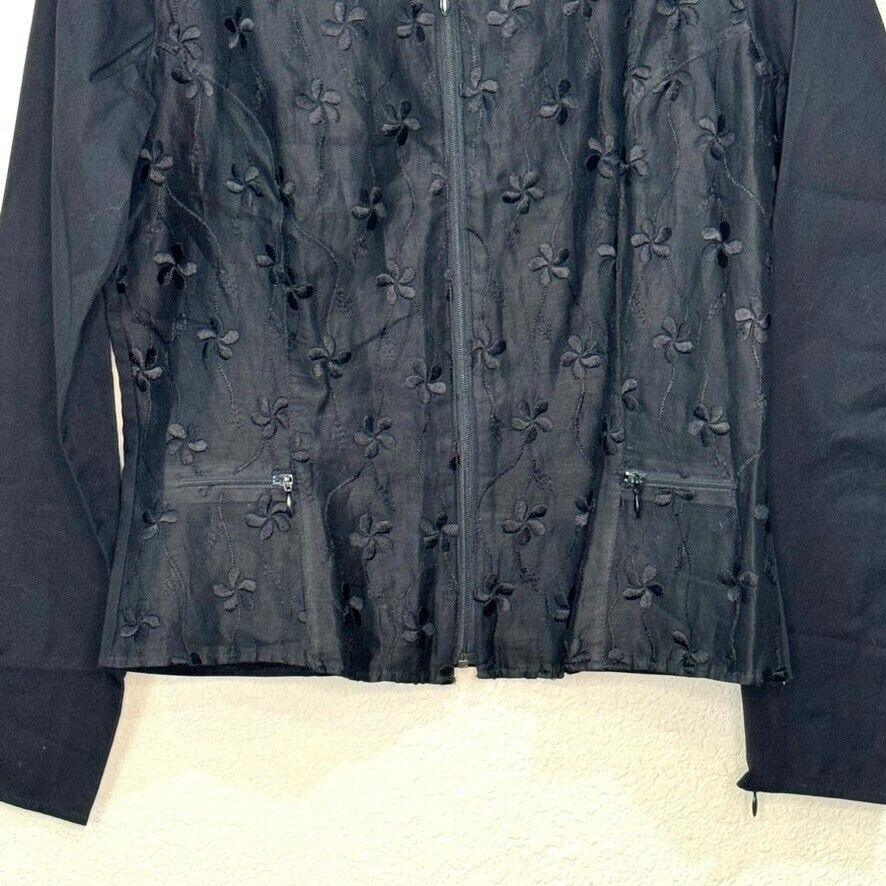 Anne Fontaine Black Lightweight Embroidered Zip Jacket US Size 6 (2)