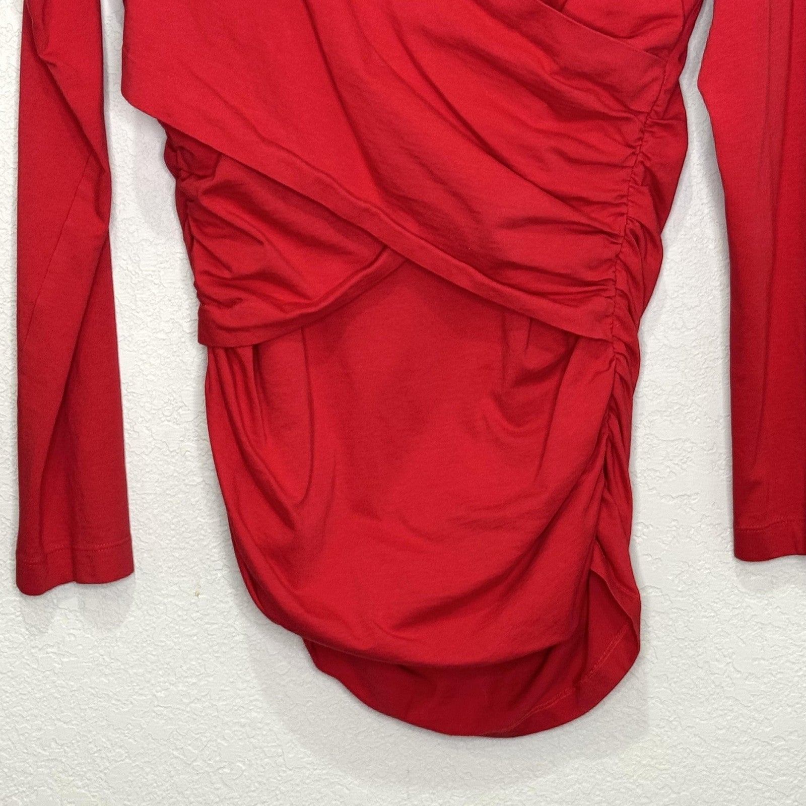 Sundance Dress Womens Small Red Long Sleeve Ruched Surplice Wrap Style Party