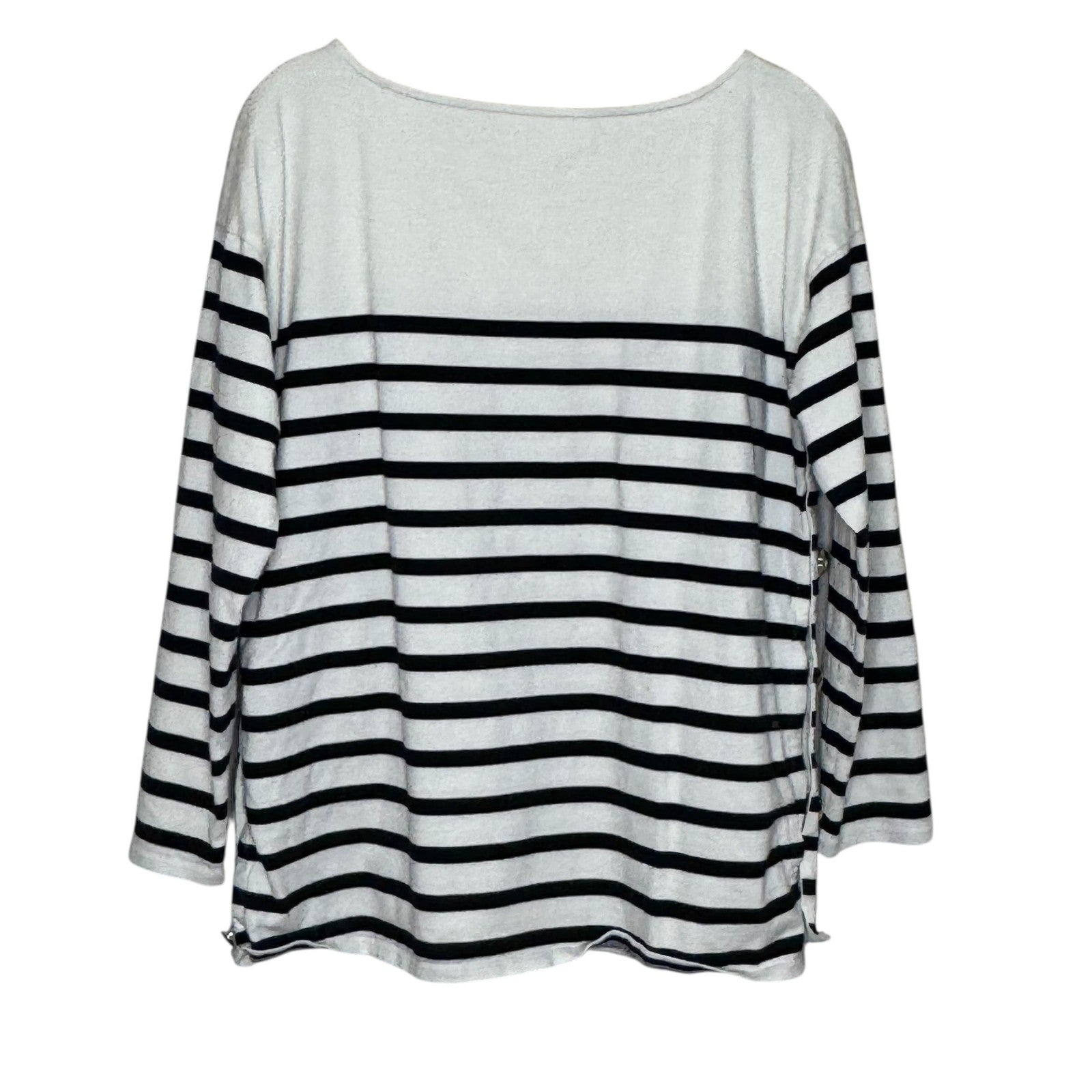 Sezane Shirt Womens Medium Black White Breton Stripe Boat Neck 3/4 Sleeve Top