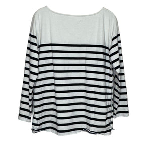 Sezane Shirt Womens Medium Black White Breton Stripe Boat Neck 3/4 Sleeve Top