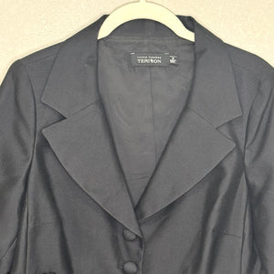 Teri Jon Blazer Womens 12 Black Silk Wool Blend Button Up Bow Trim Suit Jacket