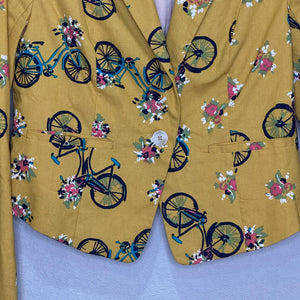 ModCloth Blazer Womens Small Bicycle Floral Print Jacket Single Button Fun