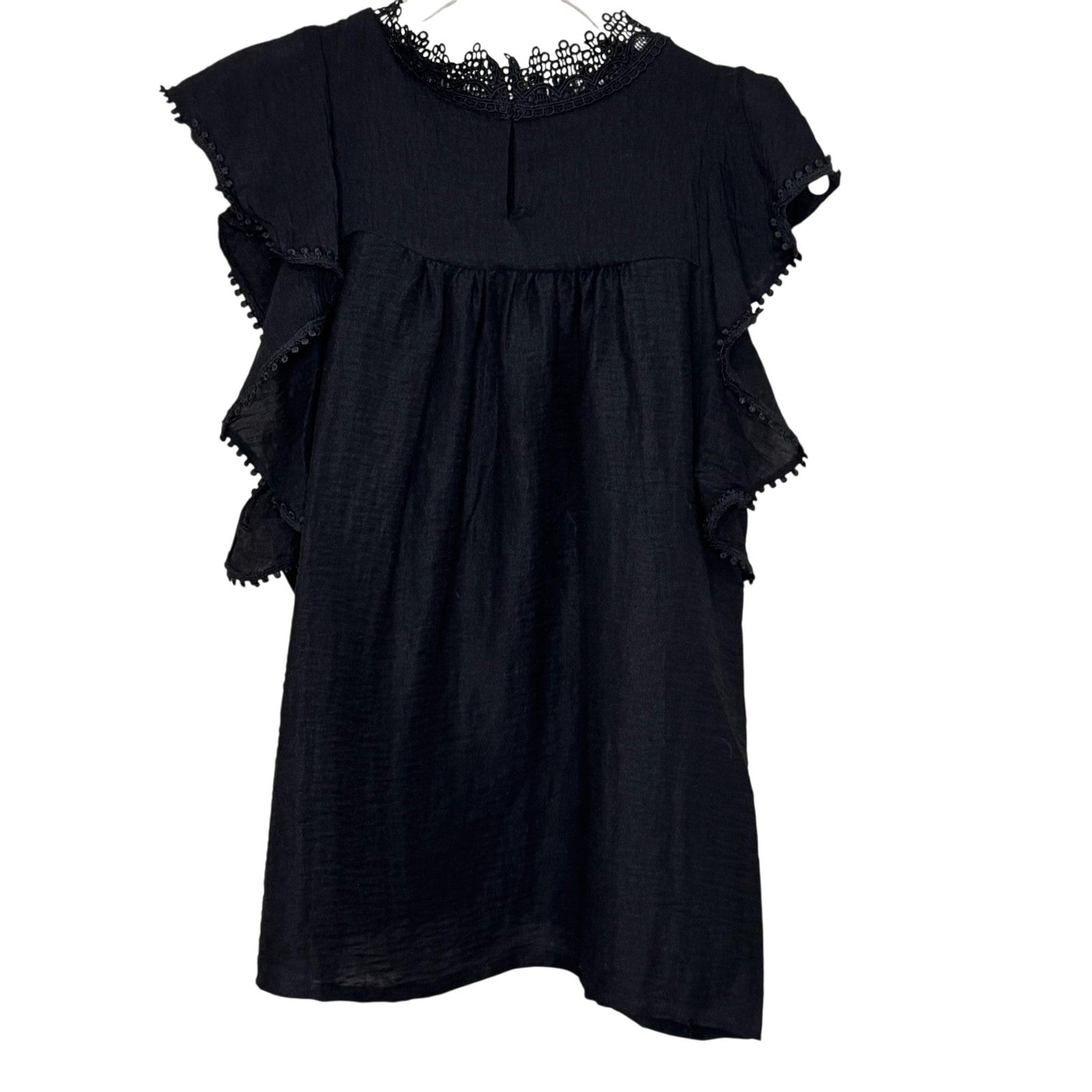 Sabina Musayev Melody Shirt Womens Large Black Ruffle Flutter Sleeve Lace Boho