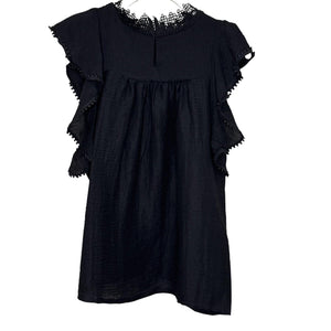 Sabina Musayev Melody Shirt Womens Large Black Ruffle Flutter Sleeve Lace Boho