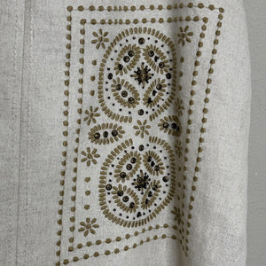 Floreat Skirt 8 White Gold Shimmer Embroidered Beaded A-Line Boho Linen Blend