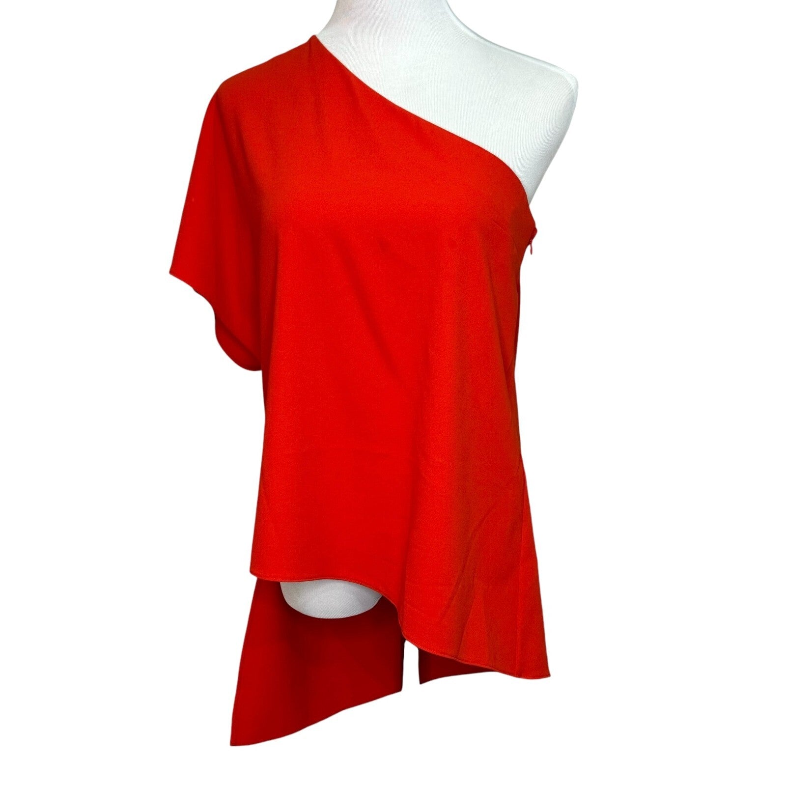 Alice + Olivia Blouse Top Size 8 Red Mellie One Shoulder Asymmetrical Drape