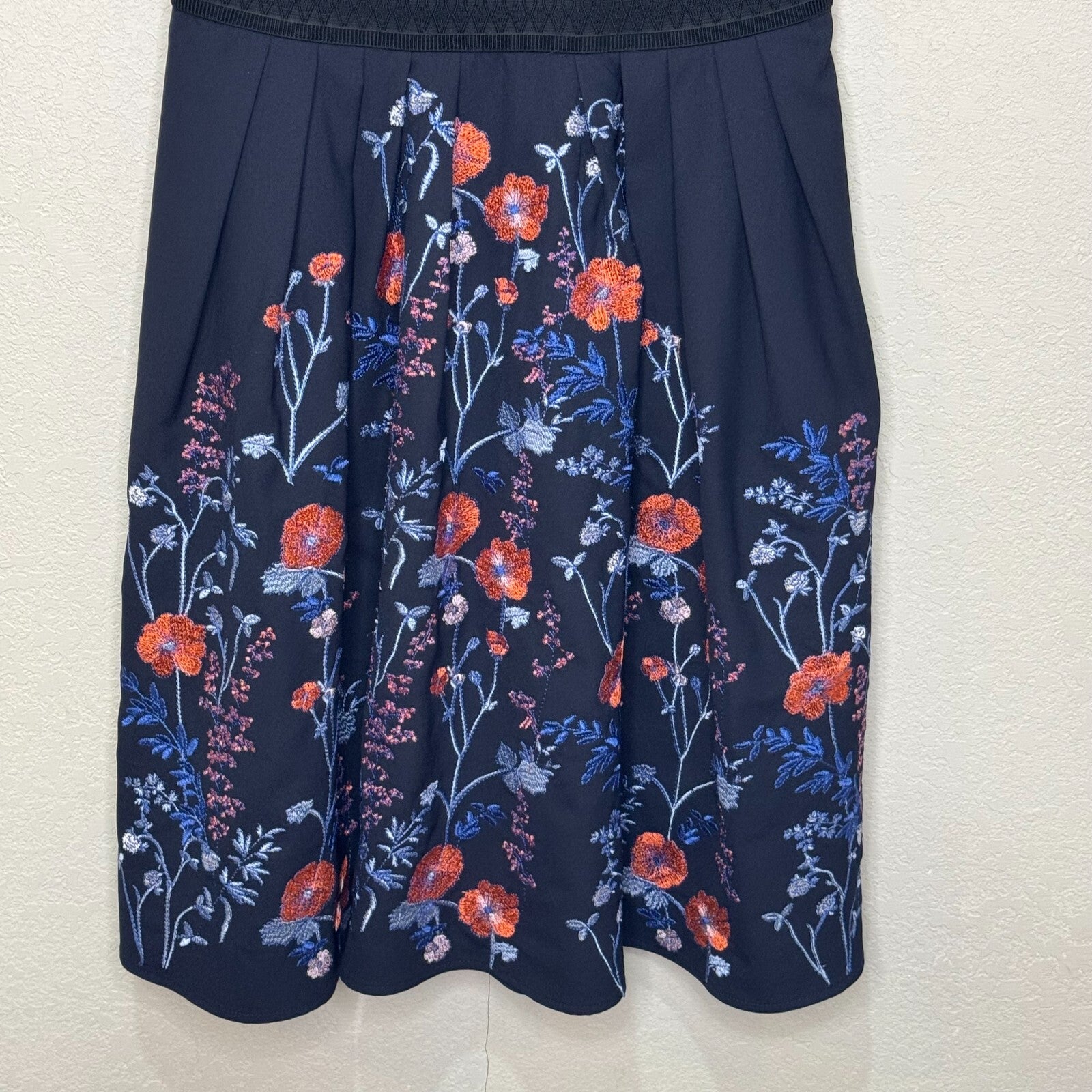 Foxidox Dress Size Medium Senna Embroidered Navy Blue Fit & Flare