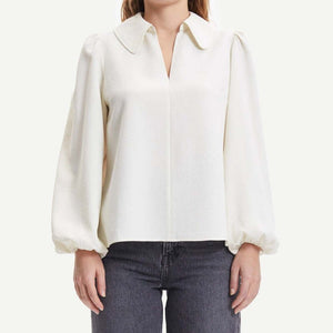 Samsoe Samsoe Margot Blouse Size XS White Puff Sleeve Collared Top