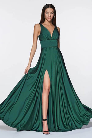 Ladivine Dress Womens 4 Emerald Green 7469 Formal Gown Deep V Maxi Evening