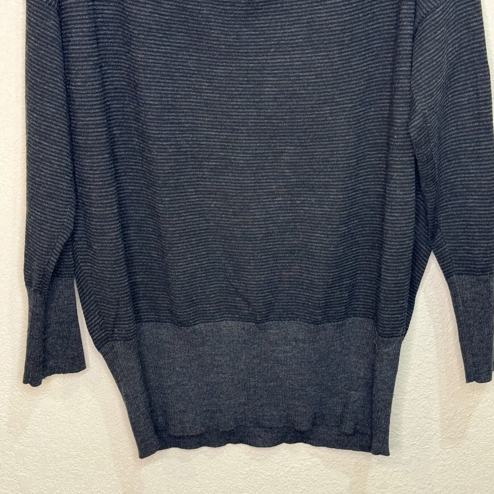 Eileen Fisher Black Gray Striped Cowl Neck Knit Top Sweater Size Small