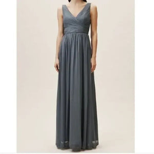 BHLDN Dress Womens Medium Blue Gray Sleeveless Chiffon Maxi Gown Formal Wedding