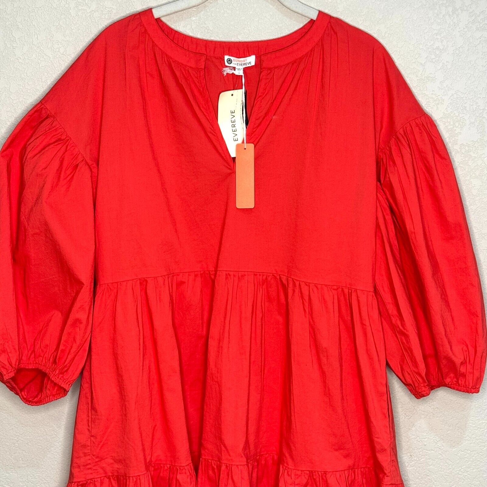 Sundry For Evereve Coral The Anywhere Tiered Dress Size Medium NEW $138