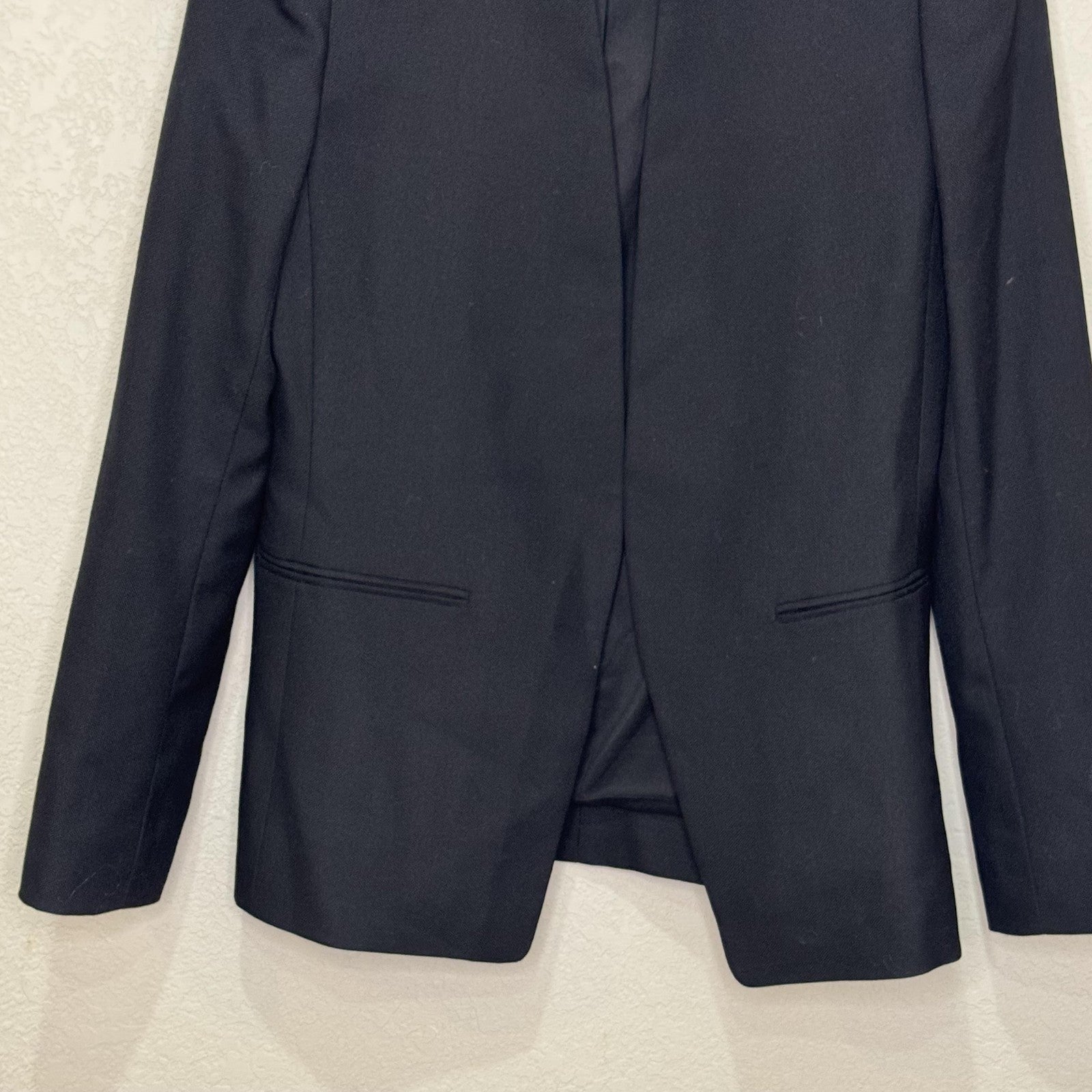 Club Monaco Blazer Womens 8 Black Wool Blend Lamb Leather Collar Tuxedo Jacket