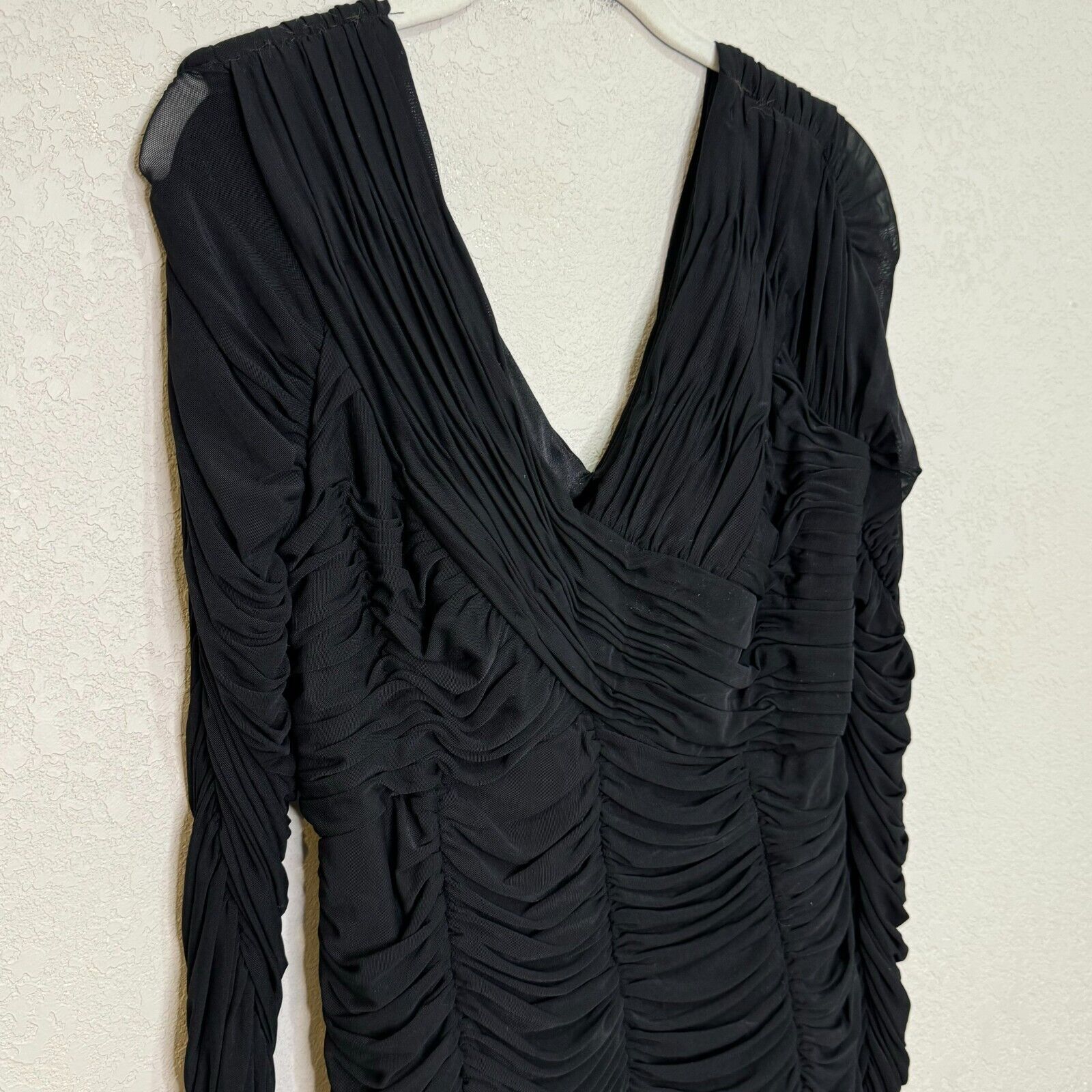 Sue Wong Nocturne Black Long Sleeve Ruched Maxi Dress Gown Size 8