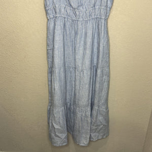 Amour Vert Dress Womens Medium Blue Stripe Elio Linen Tiered Midi Strappy Lined
