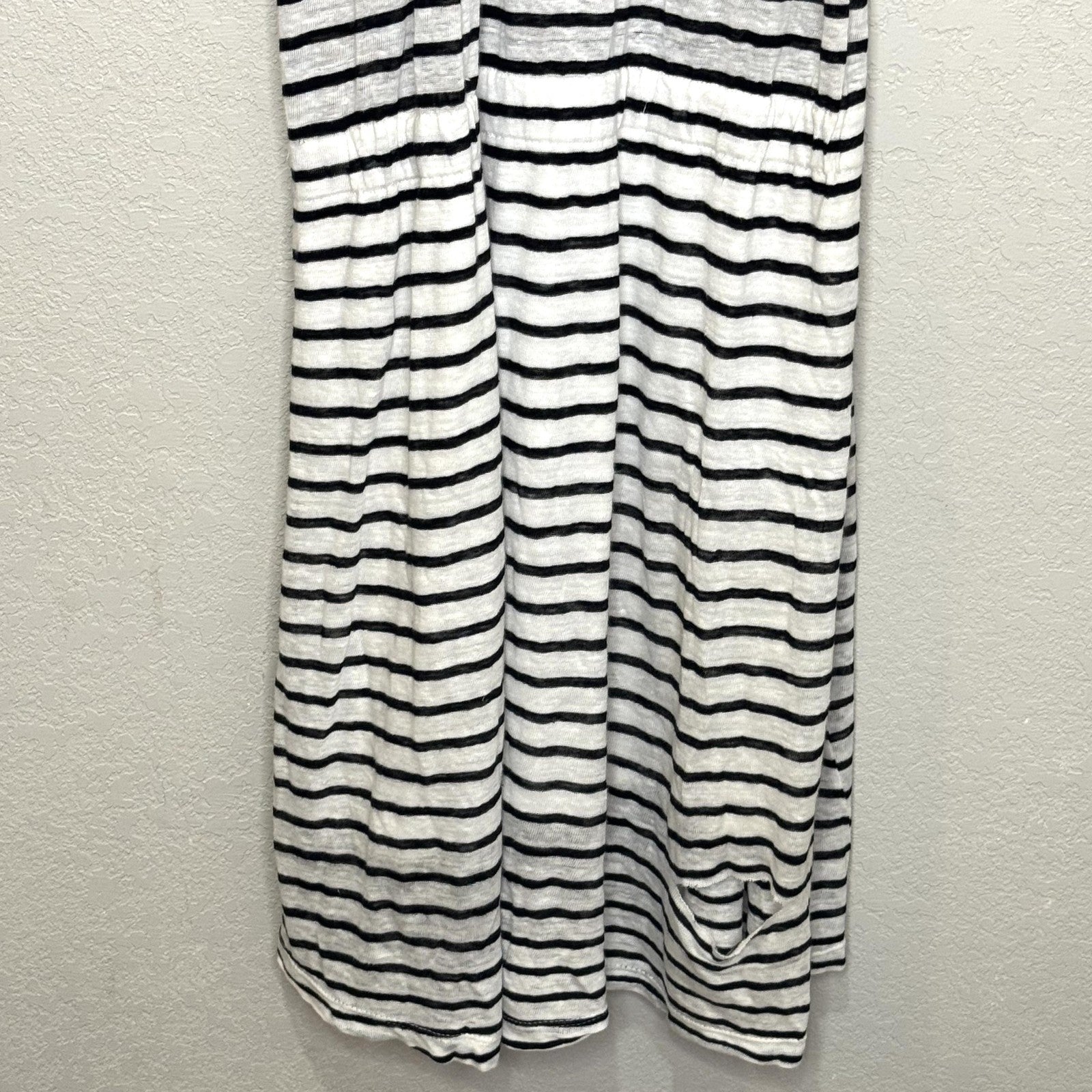 A.L.C. Dress Womens Medium Black White Striped Linen Sleeveless Midi Drawstring