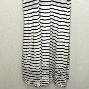 A.L.C. Dress Womens Medium Black White Striped Linen Sleeveless Midi Drawstring