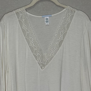 Eberjey Nightgown Womens Small Ivory Lace Trim V Neck 3/4 Sleeve Sleep Shirt