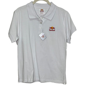 Red Bull Polo Shirt Size Large Womens White 100% Cotton Embroidered NEW