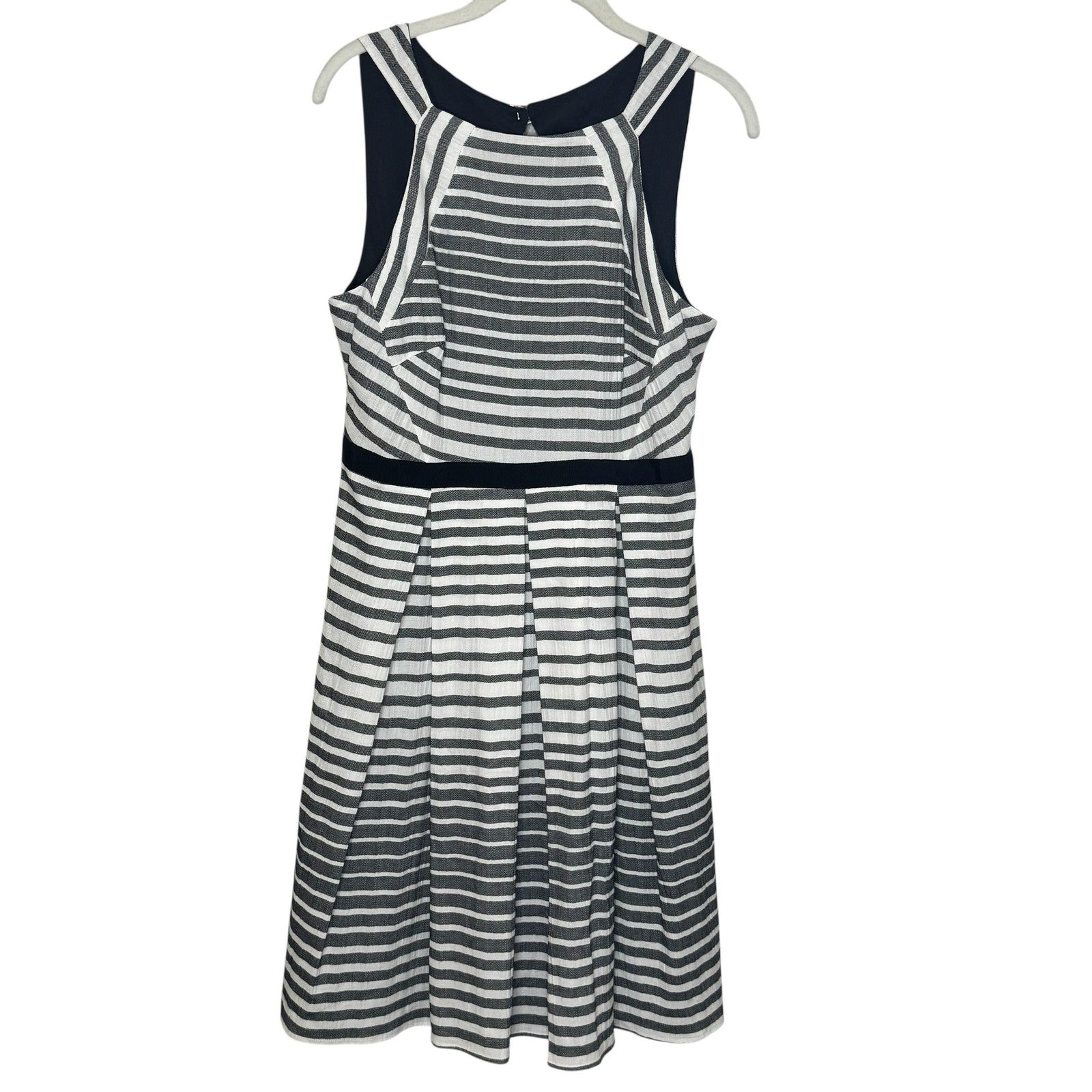 Eva Franco Dress Womens 10 Black White Striped Fit Flare Sleeveless Cotton USA