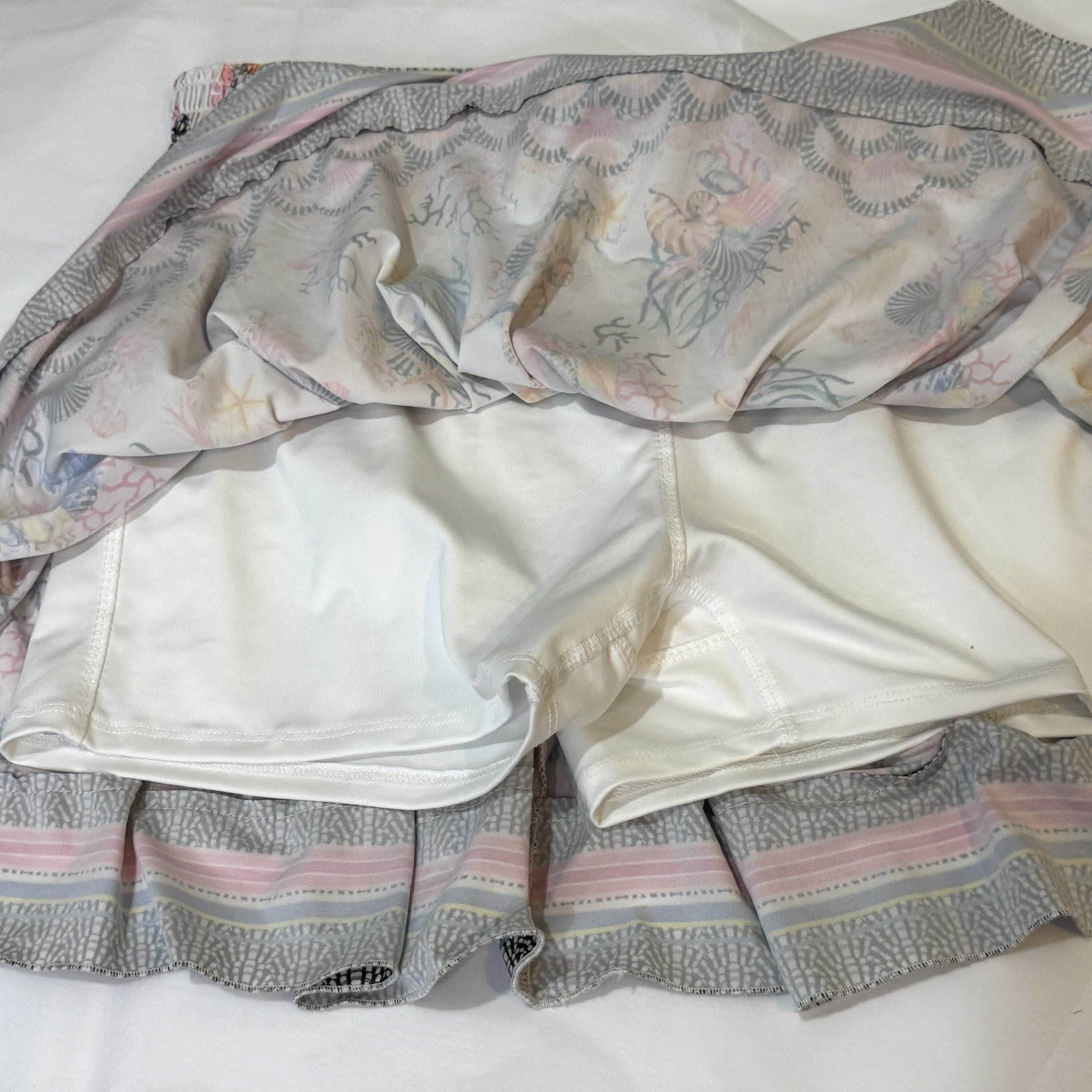 Lucky in Love Skort Womens Large Shell Yeah Sea Life Print Boho Stretch Elastic