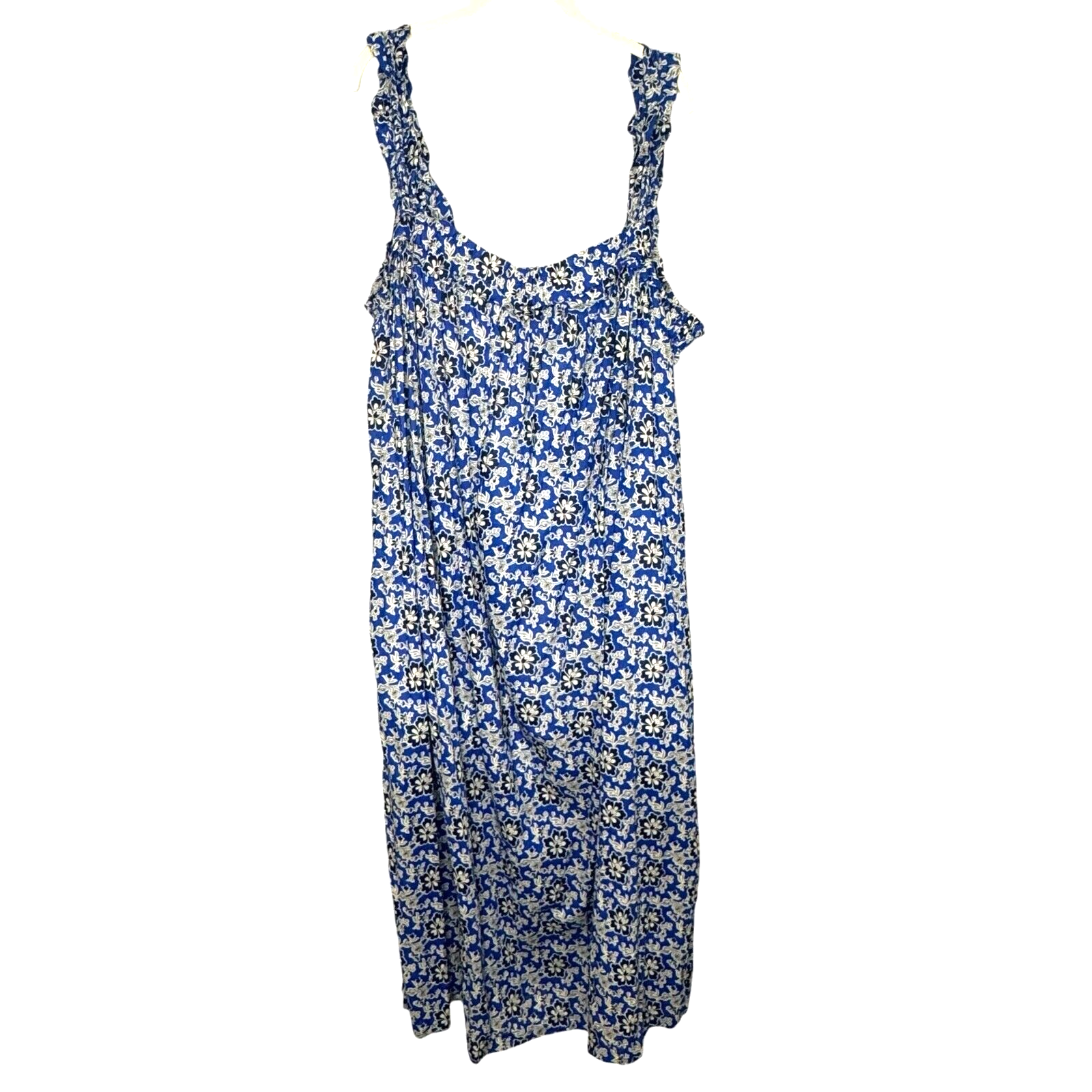 J. Crew Midi Dress Size 2X Cotton Ruffle-Trim Cobalt Blue Floral