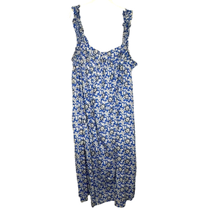 J. Crew Midi Dress Size 2X Cotton Ruffle-Trim Cobalt Blue Floral