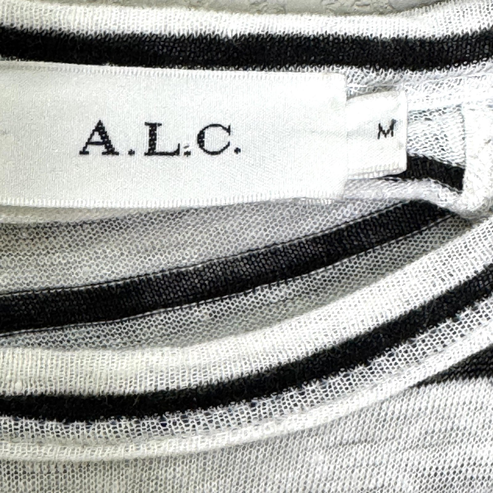 A.L.C. Dress Womens Medium Black White Striped Linen Sleeveless Midi Drawstring