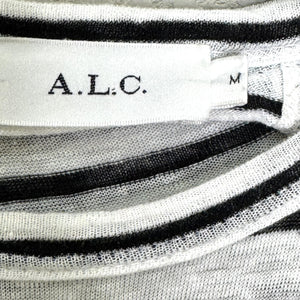 A.L.C. Dress Womens Medium Black White Striped Linen Sleeveless Midi Drawstring