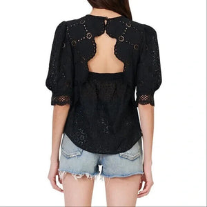 MAJE Black Lilou Broderie Anglaise Eyelet Cutout Top Size Medium (2) NEW $265