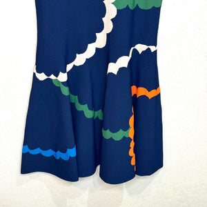 Akris Punto Navy Blue Multicolor Print A-Line Dress Size 14 $1390