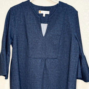 Jude Connally Kerry Blue Denim Bell Sleeve V-Neck Pullover Mini Dress Size XS