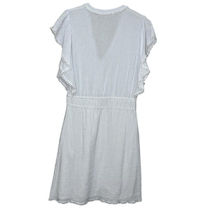 Vanessa Bruno Dress Womens 38 Striped Ruffle Mini Boho Pom Trim Summer