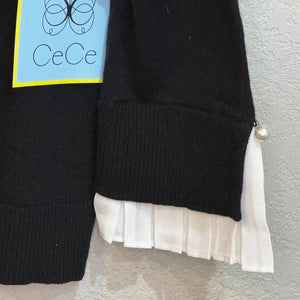 CeCe NEW Black Sweater White Eyelet Collar Size XXS