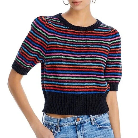 Mother Lite Bright Multicolor Striped Powder Puff Pullover Sweater Size Small